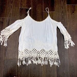 Crocheted fringe boho top